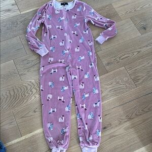 Pink Fleece Onesie with Dog Print